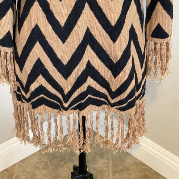 Forever 21 Womens Open Cardigan Sweater XS Long Duster Fringe Chevron Y2k Retro - Picture 7 of 12